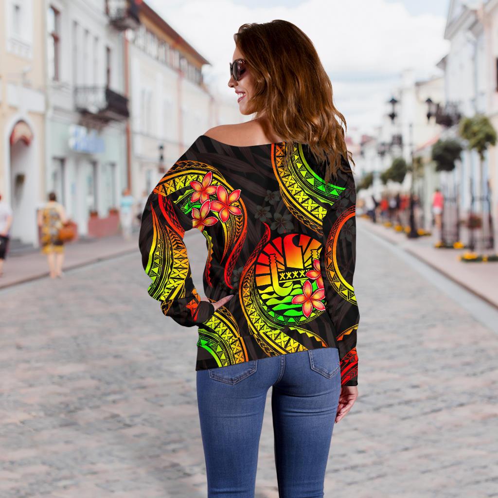Tahiti Polynesian Off Shoulder Sweater - Reggae Plumeria - Polynesian Pride