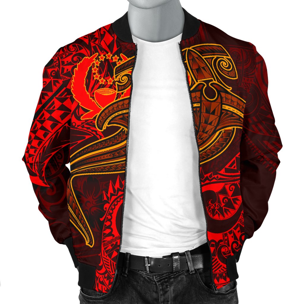 Pohnpei Men's Bomber Jacket - Red Shark Polynesian Tattoo - Polynesian Pride