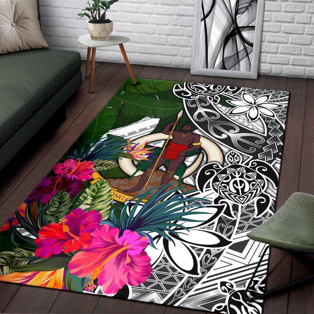 Vanuatu Area Rug White - Turtle Plumeria Banana Leaf White - Polynesian Pride