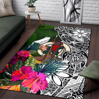 Vanuatu Area Rug White - Turtle Plumeria Banana Leaf White - Polynesian Pride