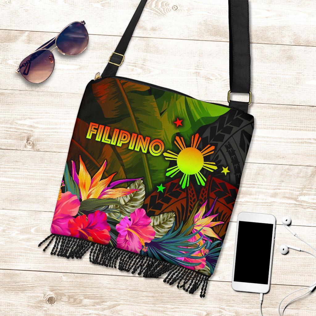 The Philippines Polynesian Crossbody Boho Handbag - Hibiscus and Banana Leaves One Style One Size Reggae - Polynesian Pride