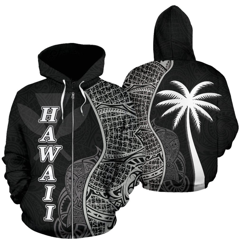 Polynesian Hawaii Zip up Hoodie Coconut Tree Black Unisex Black - Polynesian Pride