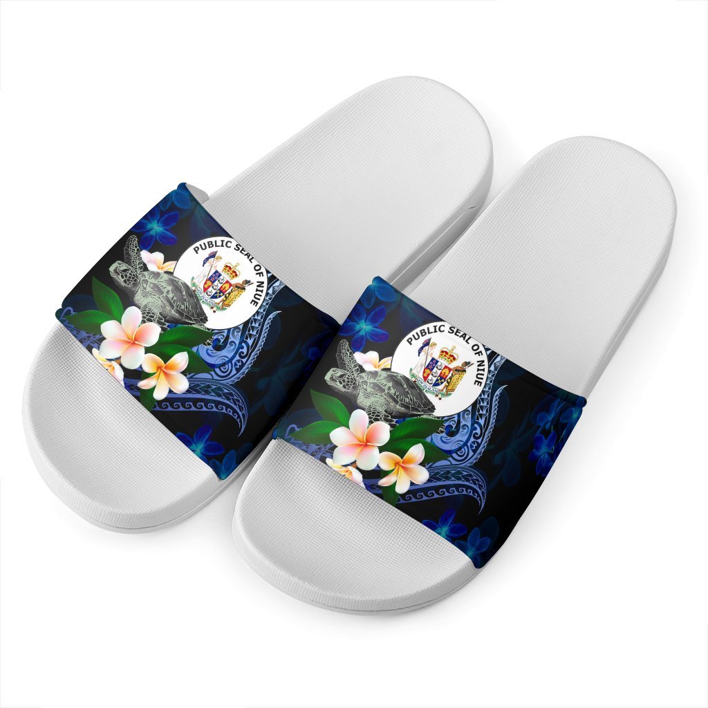 Niue Polynesian Slide Sandals - Turtle With Plumeria Flowers - Polynesian Pride