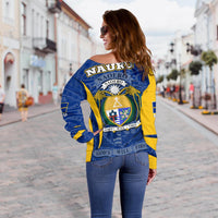 Nauru Polynesian Off Shoulder Sweater (Women) - Nauru Spirit (Blue) - Polynesian Pride