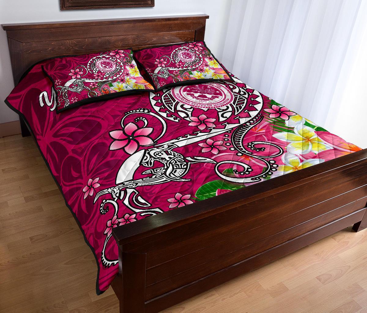 FSM Custom Personalised Quilt Bed Set - Turtle Plumeria (PINK) - Polynesian Pride
