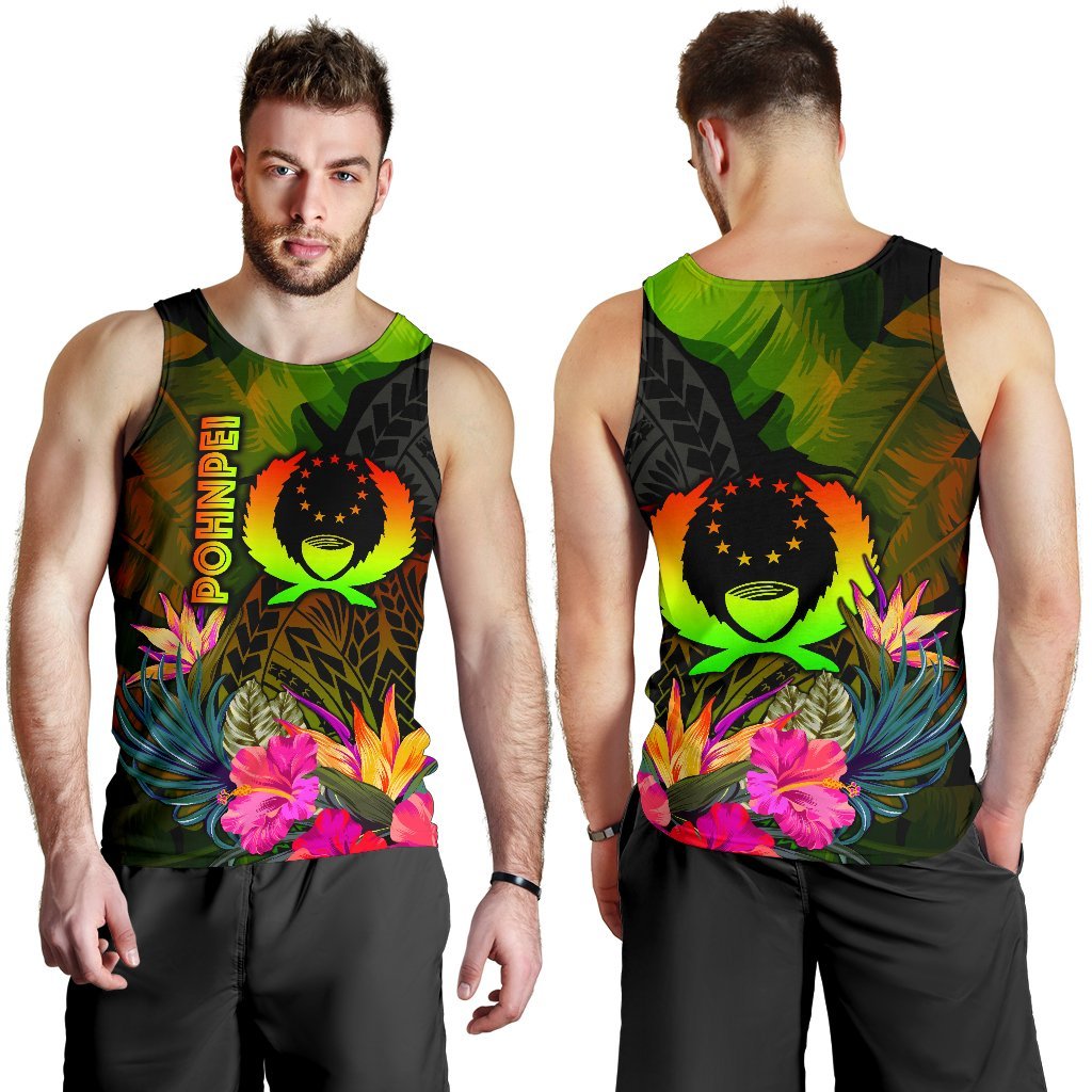 Pohnpei Polynesian Men's Tank Top - Hibiscus and Banana Leaves - Polynesian Pride