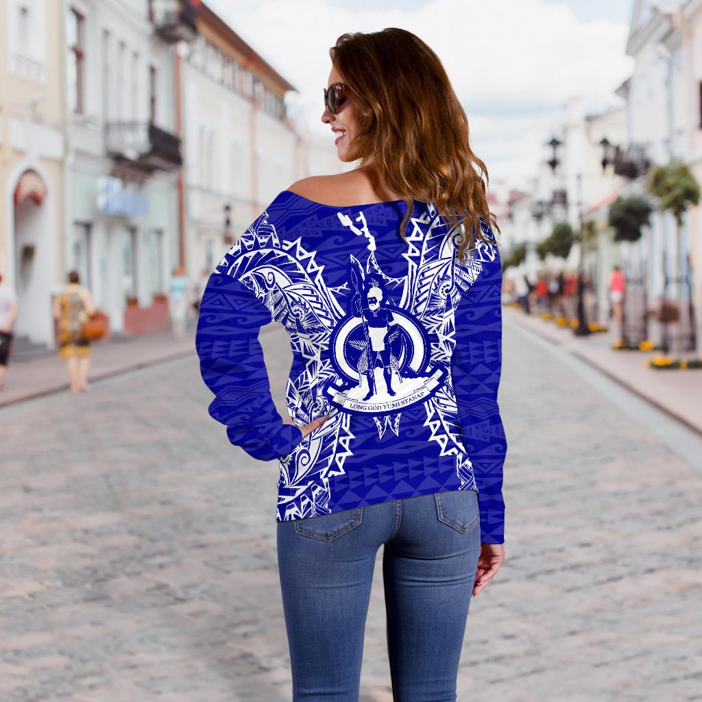 Vanuatu Polynesian Shoulder Sweater Map Blue - Polynesian Pride