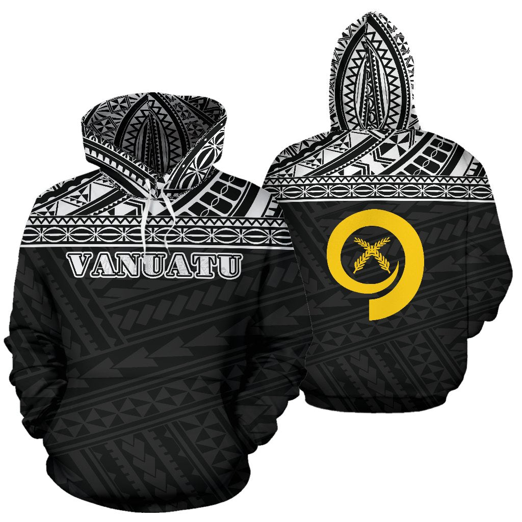 Vanuatu All Over Hoodie Polynesian Black Version Unisex White - Polynesian Pride
