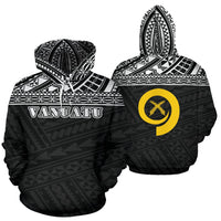 Vanuatu All Over Hoodie Polynesian Black Version Unisex White - Polynesian Pride