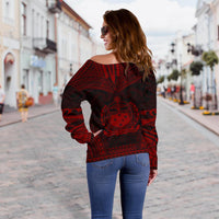 Samoa Polynesian Chief Women's Off Shoulder Sweater - Red Version - Polynesian Pride