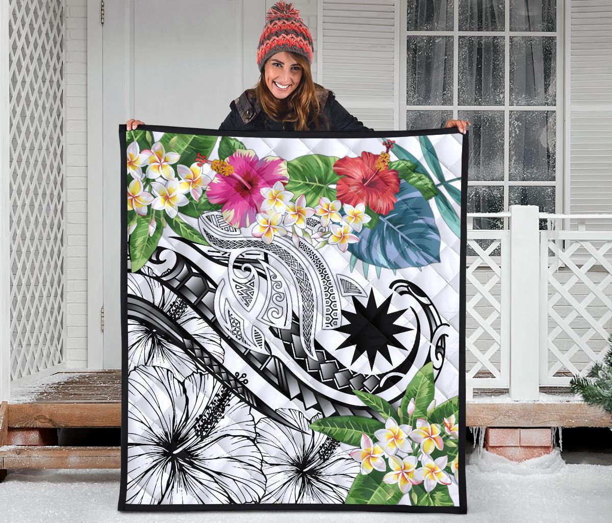 Nauru Polynesian Premium Quilt - Summer Plumeria (White) - Polynesian Pride