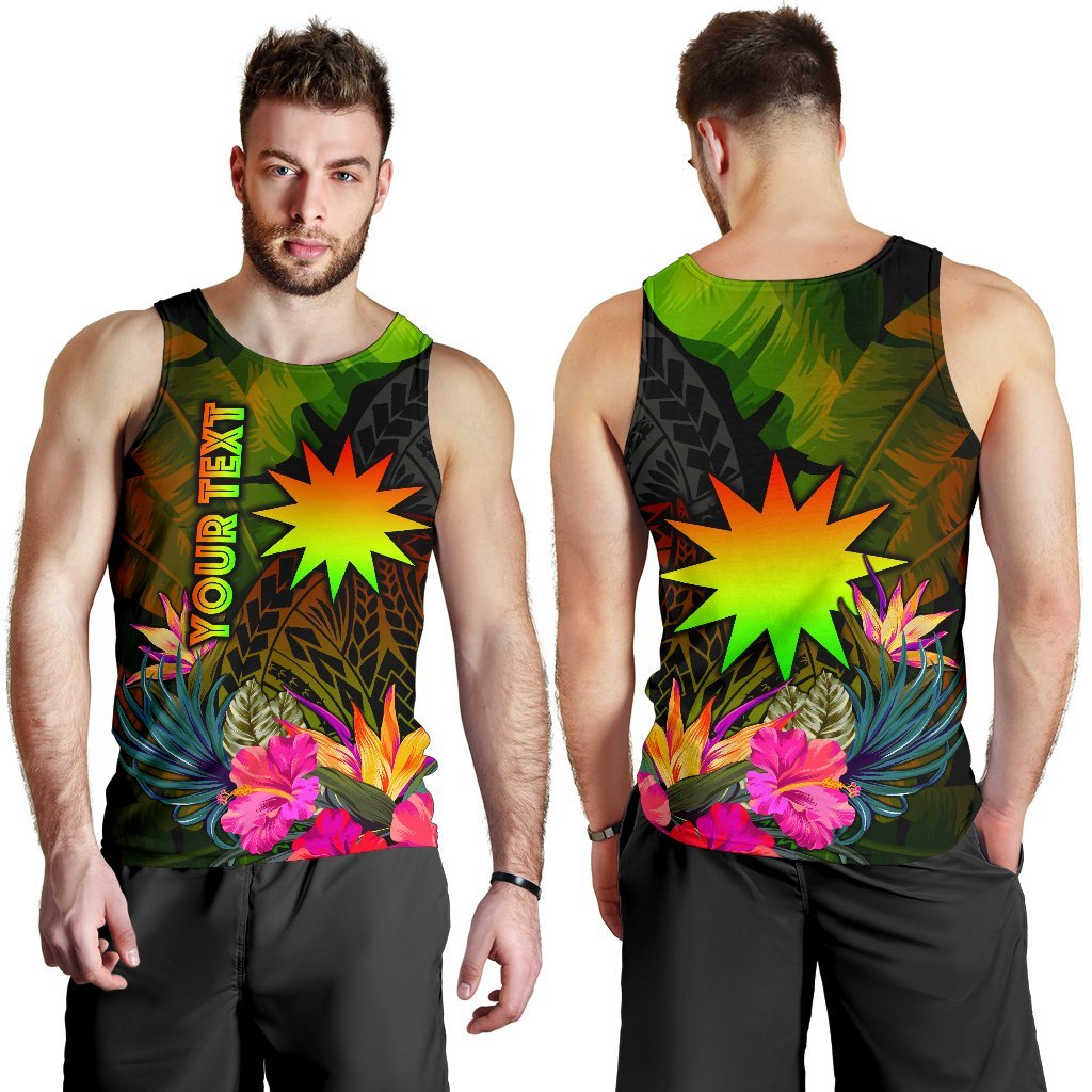 Nauru Polynesian Personalised Men's Tank Top - Hibiscus and Banana Leaves - Polynesian Pride