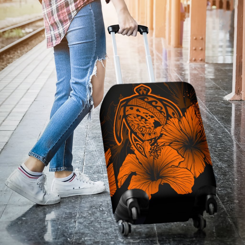 Hawaii Hibiscus Luggage Cover - Turtle Map - Orange - Polynesian Pride