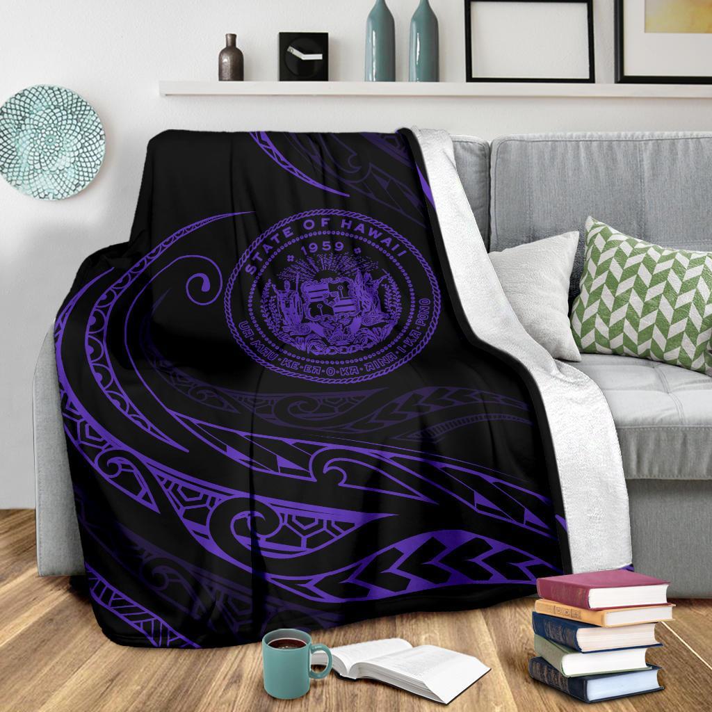 Hawaii Coat Of Arms Premium Blanket - Purple - Frida Style - Polynesian Pride