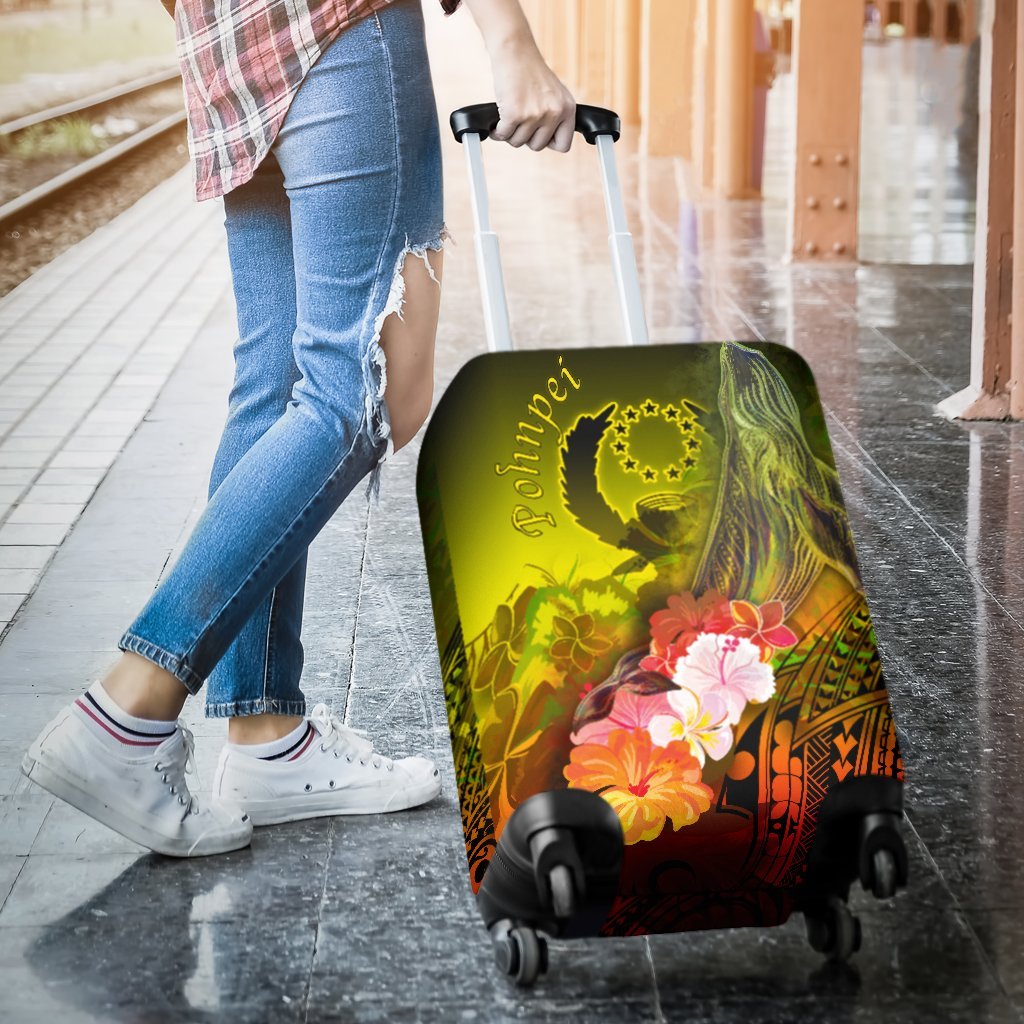 Pohnpei Luggage Covers - Humpback Whale with Tropical Flowers (Yellow) - Polynesian Pride