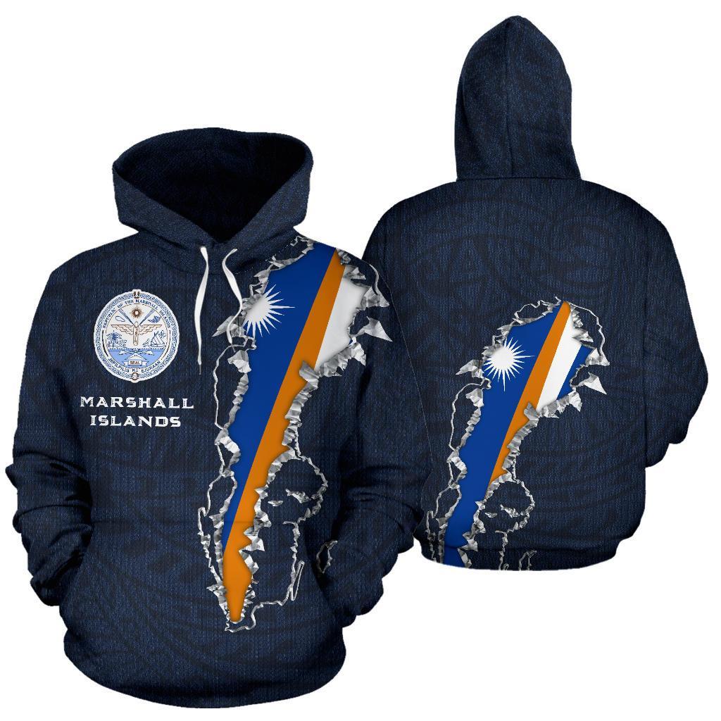 Marshall Islands Polynesian Hoodie Marshall Islands Seal Flag Unisex Navy - Polynesian Pride