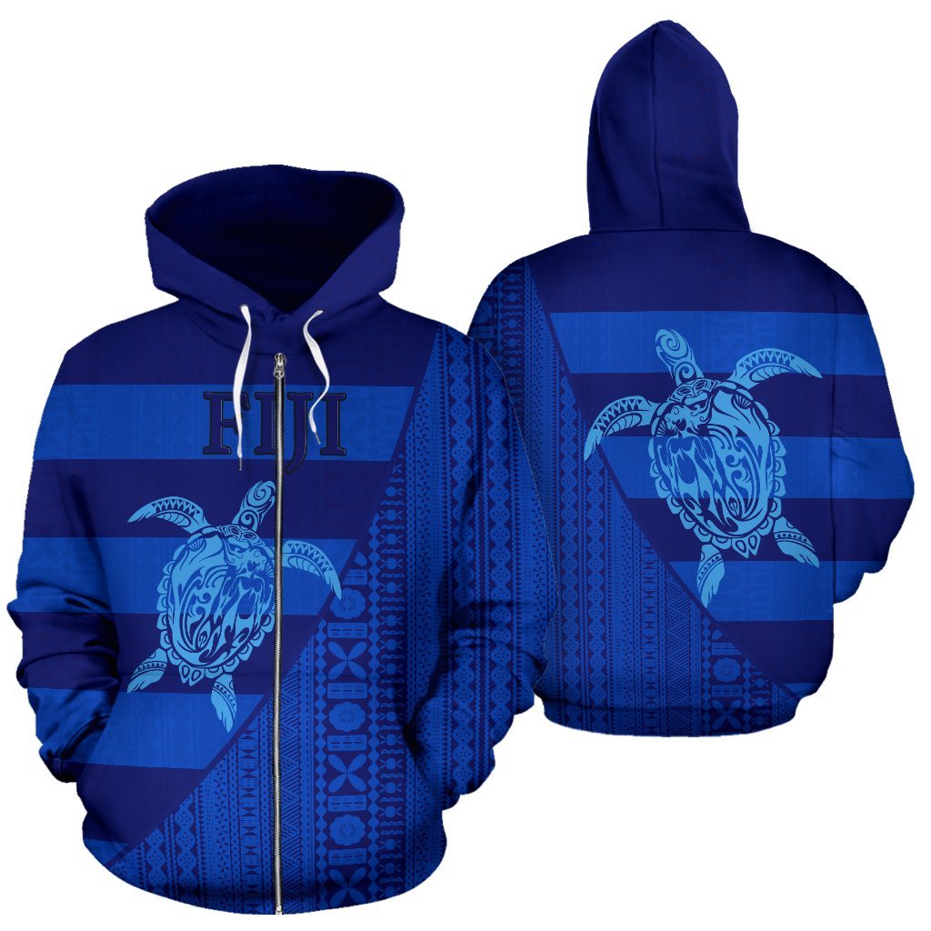 Fiji Tapa Zip up Hoodie Fiji Turtle Mermaid Unisex Blue - Polynesian Pride