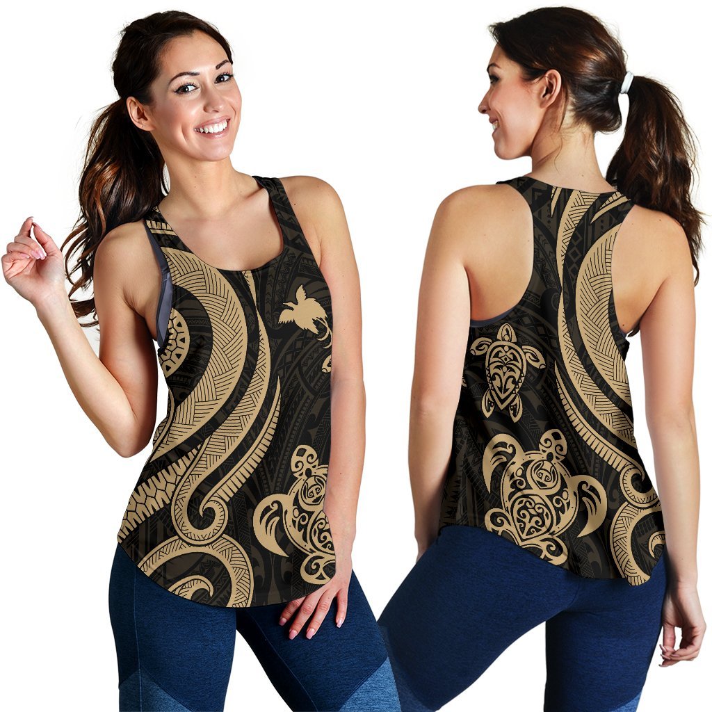 Papua New Guinea Women's Racerback Tank - Gold Tentacle Turtle - Polynesian Pride