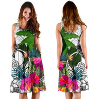 Yap Midi Dress White - Turtle Plumeria Banana Leaf - Polynesian Pride
