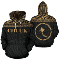 Chuuk State All Over Zip up Hoodie Gold Version Unisex Black - Polynesian Pride