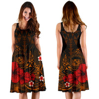 Polynesian Hawaii Midi Dress - Humpback Whale with Hibiscus (Golden) - Polynesian Pride