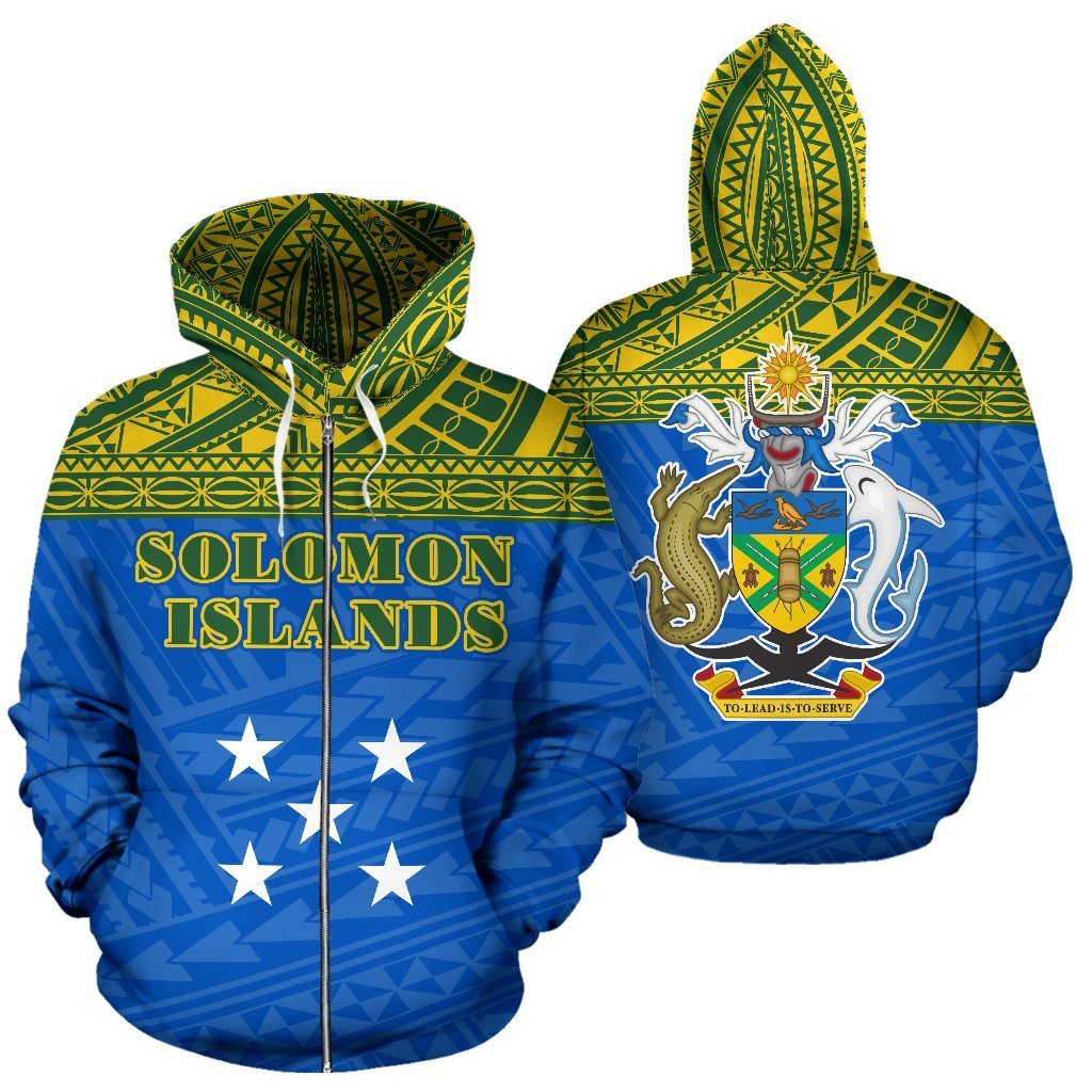 Solomon Islands All Over Zip up Hoodie Polynesian Hoodie Style Unisex White - Polynesian Pride