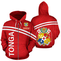 Tonga All Over Zip up Hoodie Rugby Style Unisex White - Polynesian Pride