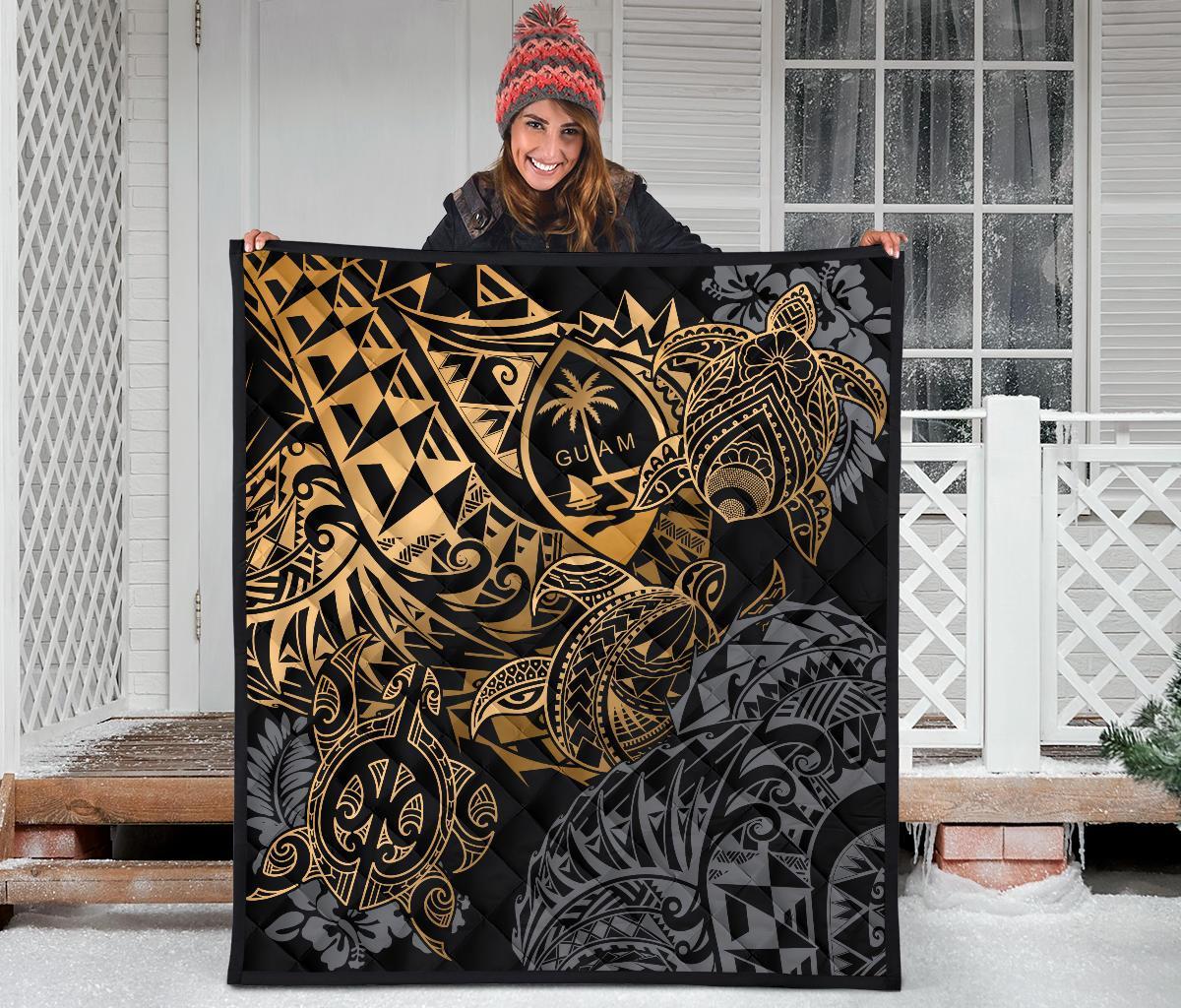 Guam Polynesian Premium Quilt - Gold Turtle Flowing - Polynesian Pride