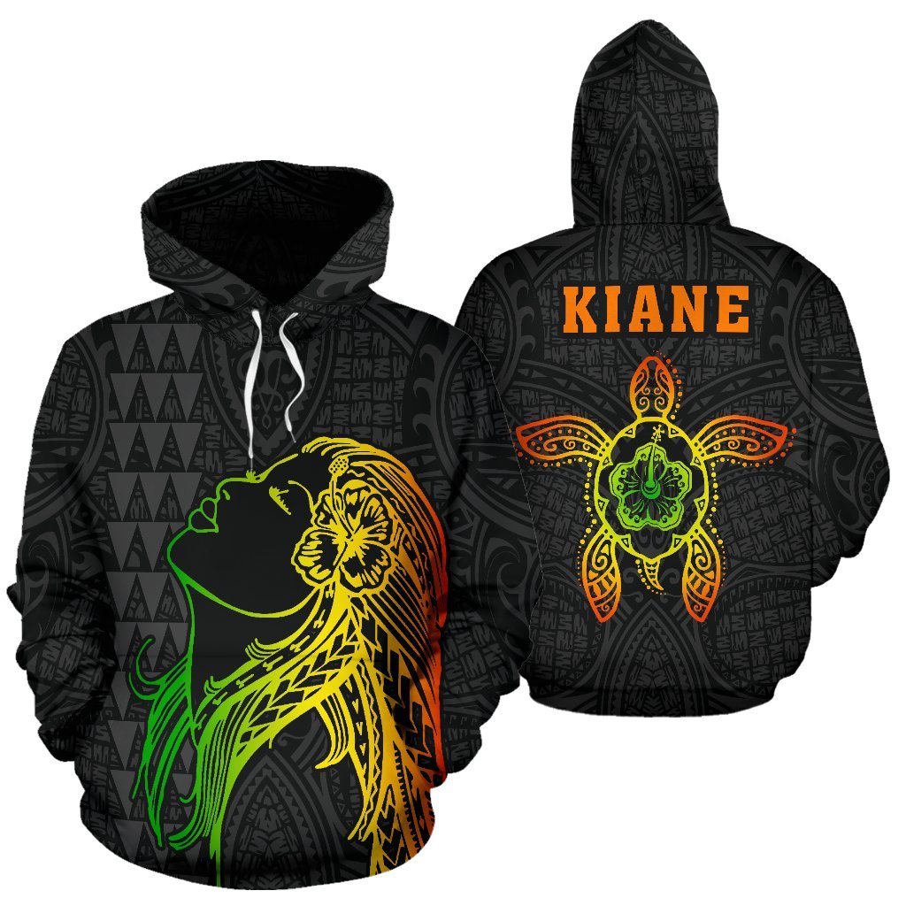 Polynesian Kakau Kiane Hula Girl Turtle Hibiscus Hoodie Unisex Black - Polynesian Pride