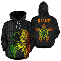 Polynesian Kakau Kiane Hula Girl Turtle Hibiscus Hoodie Unisex Black - Polynesian Pride