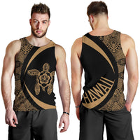 Hawaii Turtle Polynesian Men's Tank Top - Circle Style - Gold AH White - Polynesian Pride