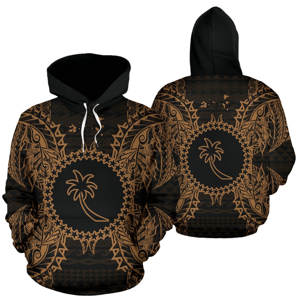 Chuuk Polynesian ll Over Hoodie Map Gold Unisex Gold - Polynesian Pride