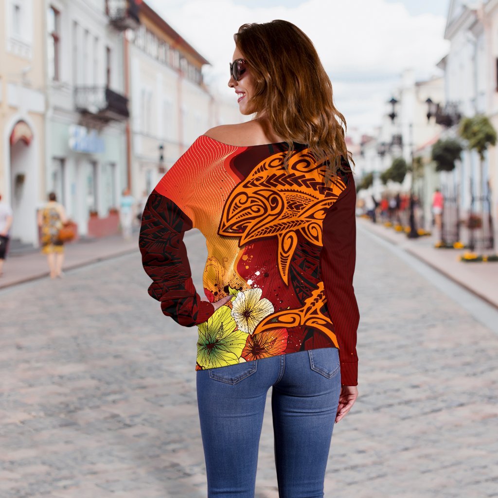 Samoa Custom Personalised Women's Off Shoulder Sweater - Tribal Tuna Fish - Polynesian Pride