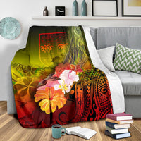 Fiji Premium Blanket - Humpback Whale with Tropical Flowers (Yellow) - Polynesian Pride