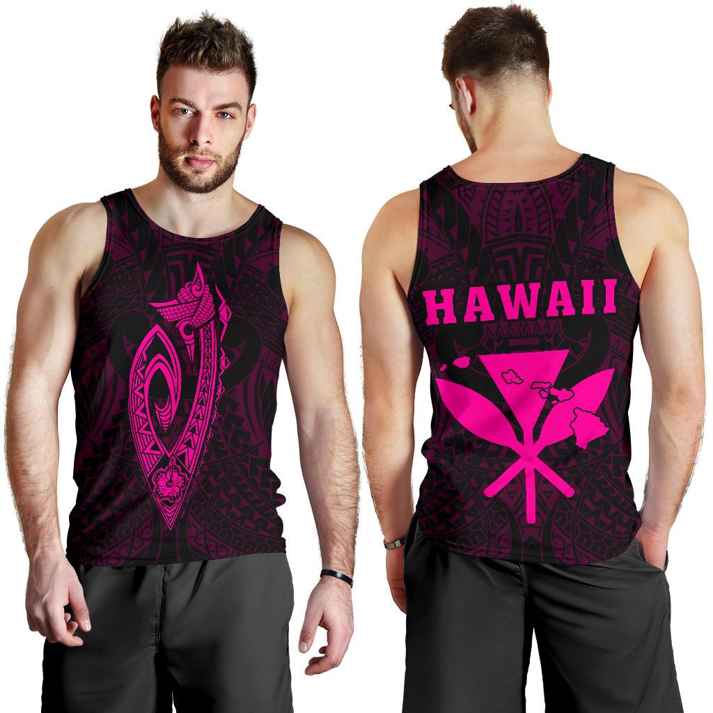 Hawaii Kakau Makau Fish Hook Kanaka Map Men's Tank Top Polynesian - Pink Pink - Polynesian Pride
