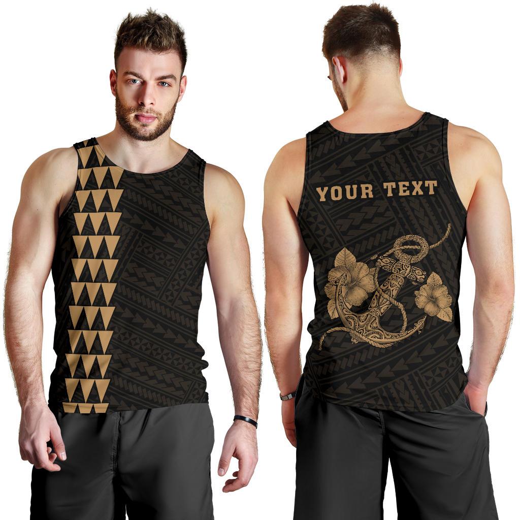 Hawaii Kakau Polynesian Anchor Personalized Men's Tank Top - Gold Gold - Polynesian Pride