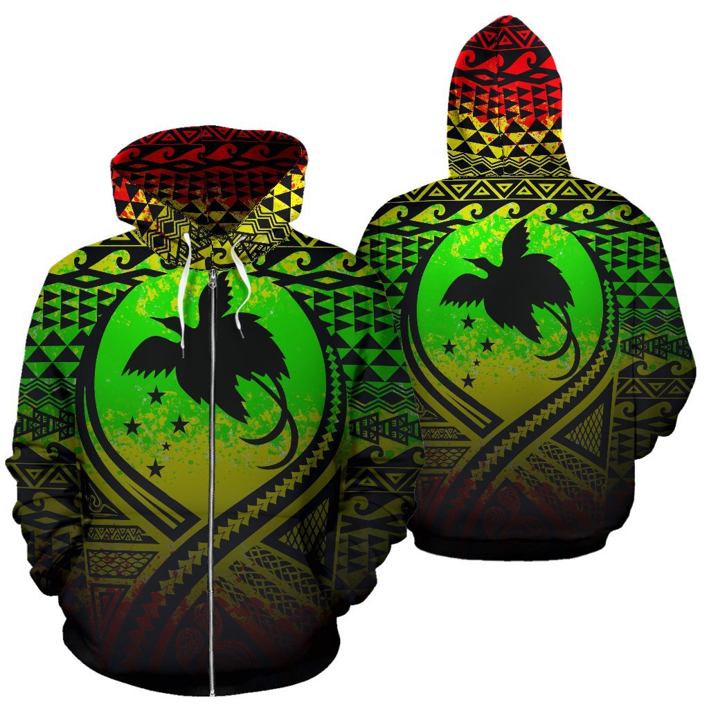 Papua New Guinea All Over Zip up Hoodie Lift up Reggae Unisex Reggae - Polynesian Pride
