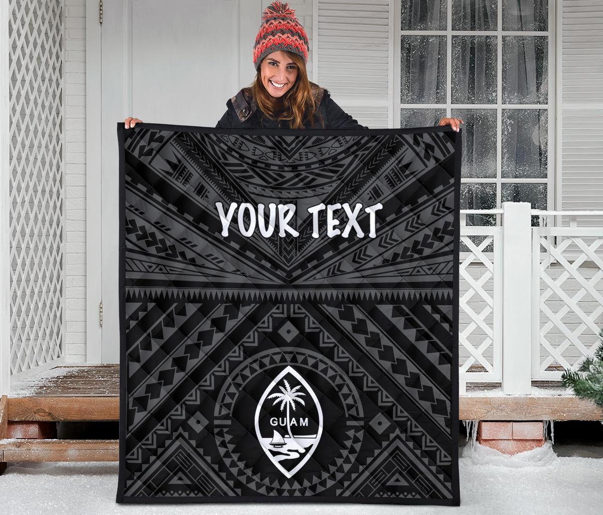 Guam Personalised Premium Quilt - Guam Seal With Polynesian Tattoo Style (Black) - Polynesian Pride