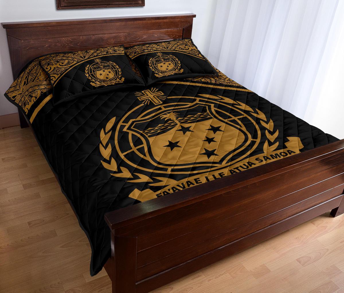 Samoa Quilt Bed Set - Samoa Coat Of Arms Yellow Curve Version - Polynesian Pride