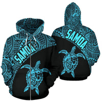 Samoa Zip up Hoodie Samoa Turtle Mermaid Polynesian Tattoo Blue Unisex Black - Polynesian Pride