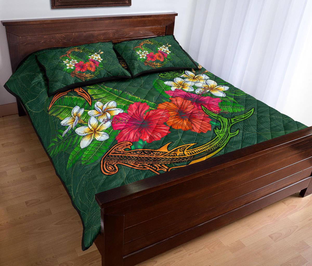 Hawaii Shark Hibiscus Tropical Polynesian Quilt Bed Set - Arian Style - AH - Polynesian Pride