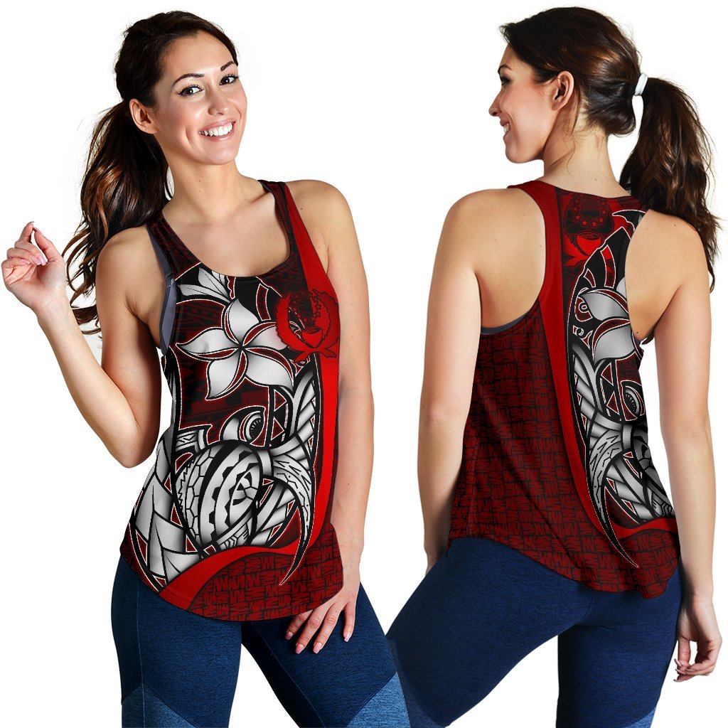 Pohnpei Micronesia Women's Racerback Tank Red - Turtle With Hook Red - Polynesian Pride