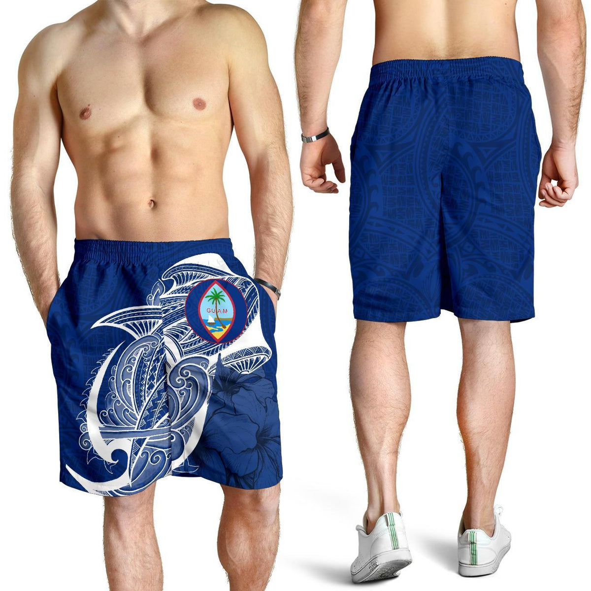 Guam All Over Print Men'S Shorts Shark Coat Of Arms - Polynesian Pride