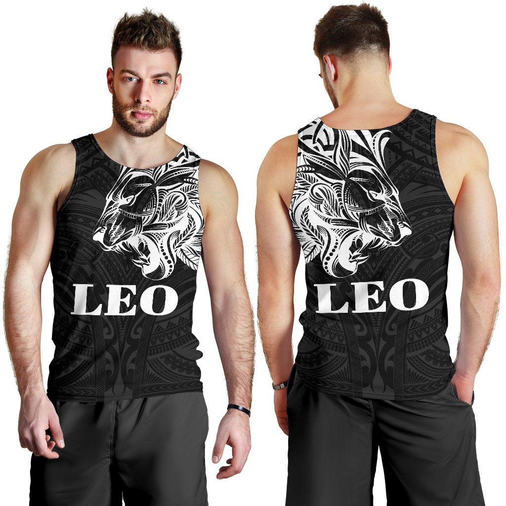 Sun In Leo Zodiac Men Tank Top Polynesian Tattoo Simple - White - Polynesian Pride