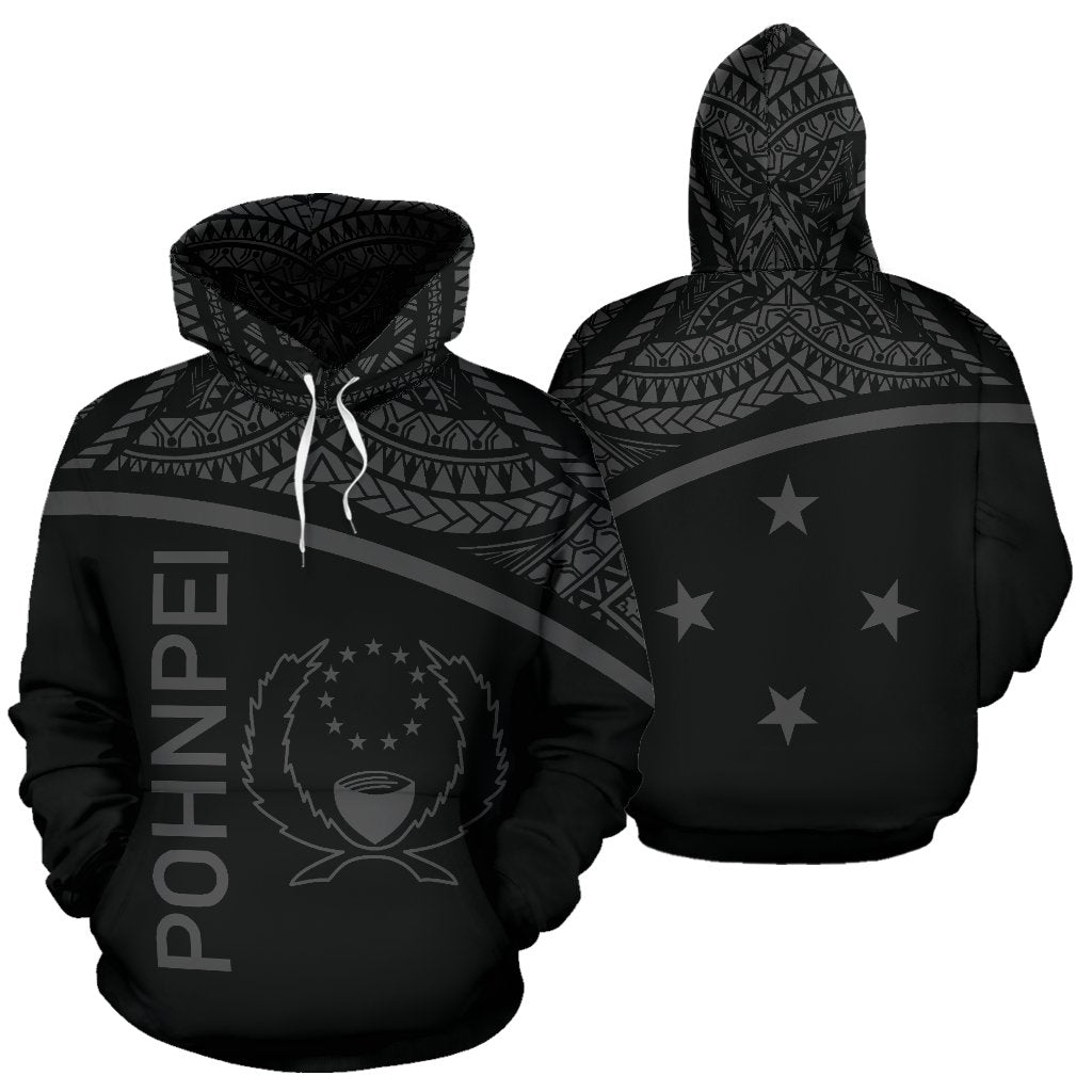 Pohnpei All Over Hoodie Micronesia Curve Style Unisex Black - Polynesian Pride