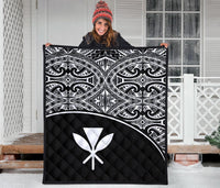 Hawaii Polynesian Premium Quilt - White Kanaka Maoli Curve Version - Polynesian Pride