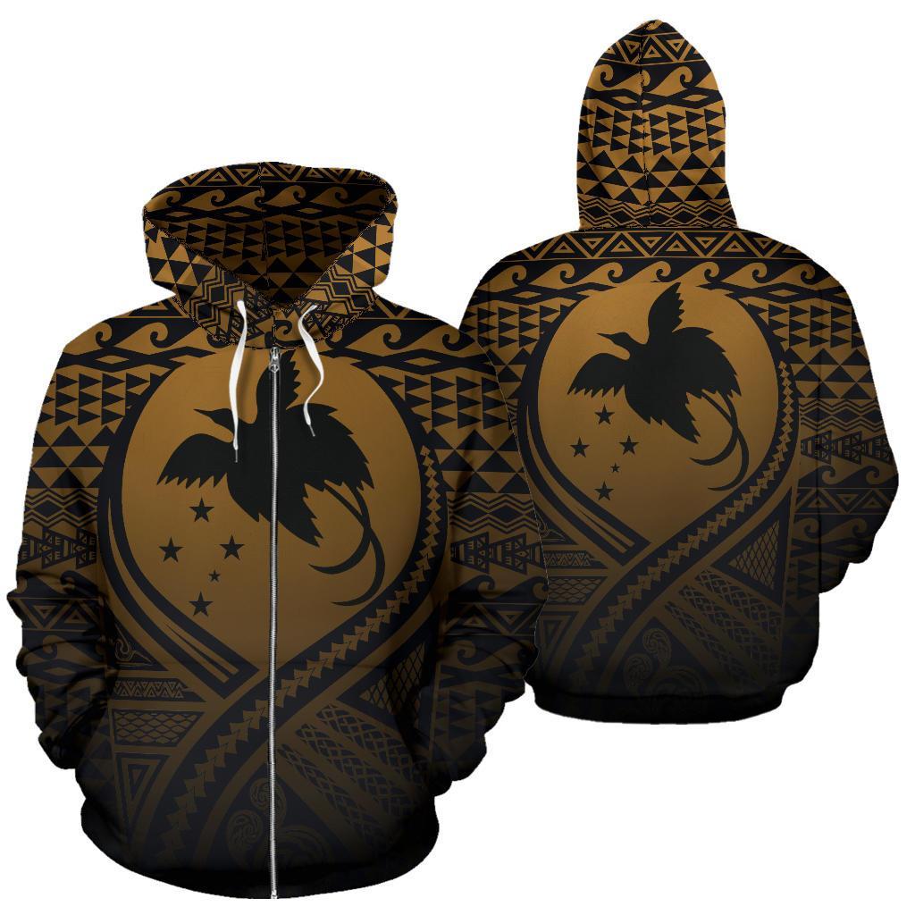 Papua New Guinea All Over Zip up Hoodie Lift up Gold Unisex Gold - Polynesian Pride