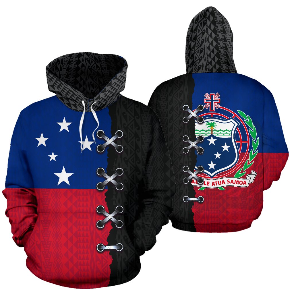 Samoa Polynesian Hoodie Sewing Style Unisex Black - Polynesian Pride