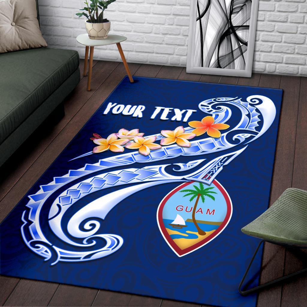Guam Personalised Area Rug - Guam Seal Polynesian Patterns Plumeria (Blue) - Polynesian Pride