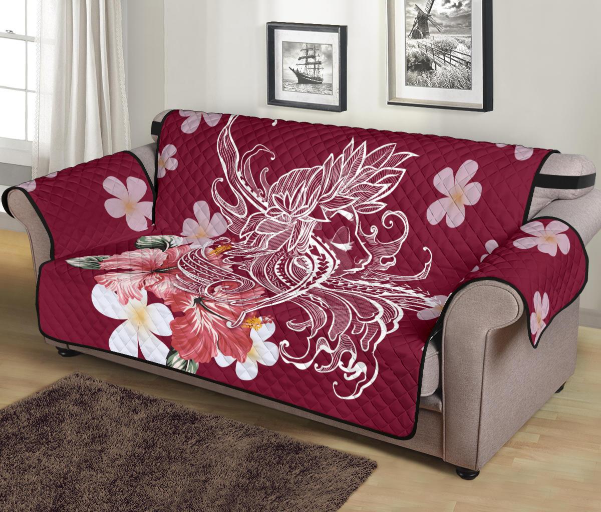Hawaii Hula Girl Hibiscus Plumeria Sofa Protector - Ruin Style - AH - Polynesian Pride